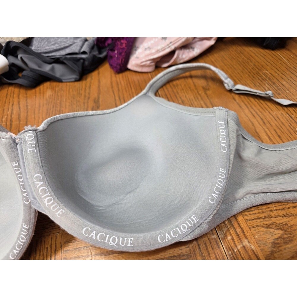 Cacique By Lane Lightly Lined Underwire T-Shirt Bra Size 42DD Gray Floral - Picture 8 of 9